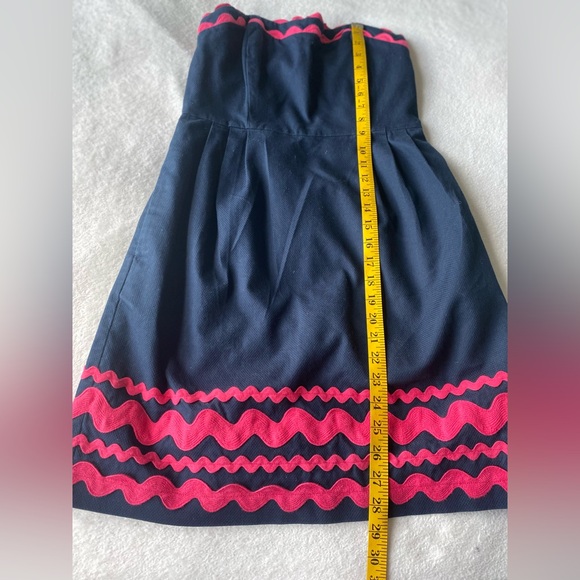 Vineyard Vines Ric Rac Strapless Dress Navy Pink Trim Party Cotton Blend sz 2 - Picture 10 of 13
